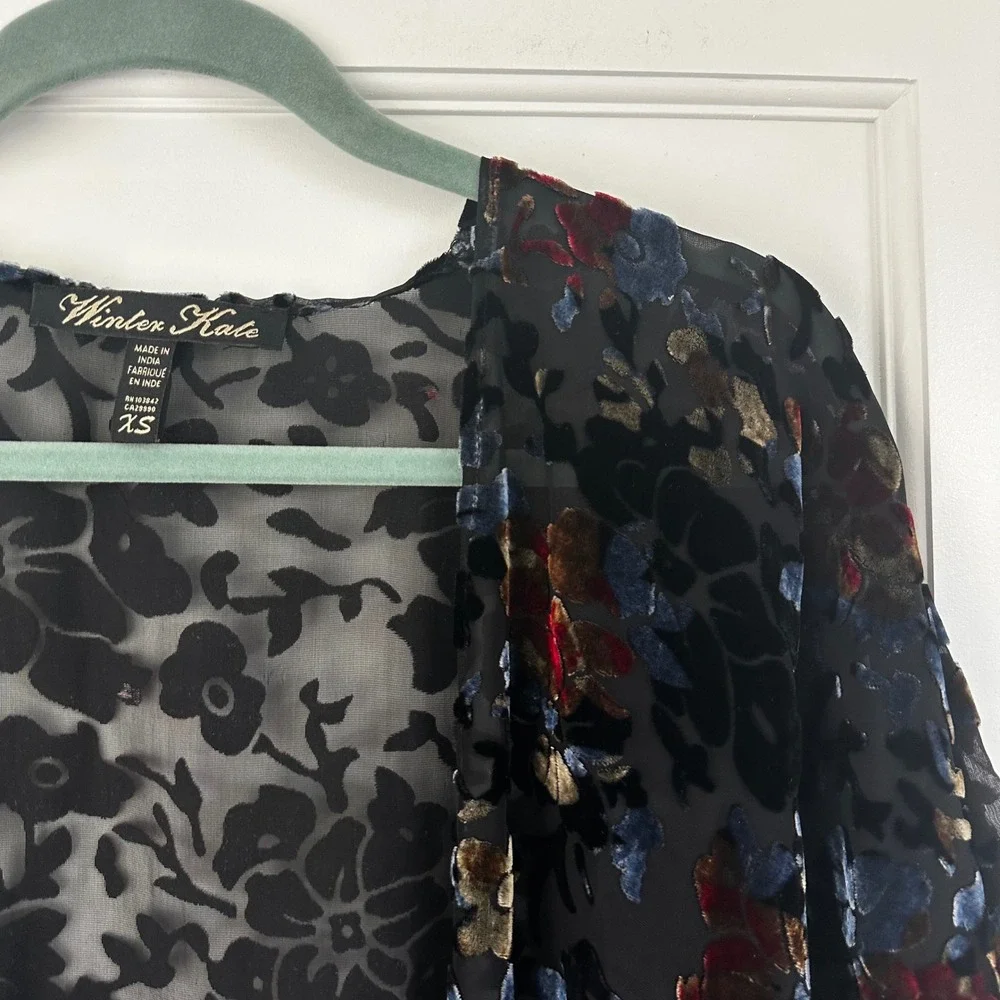 Winter Kate‎ Kimono Topper Floral Velvet Burnout Bohemian kimono silk XS